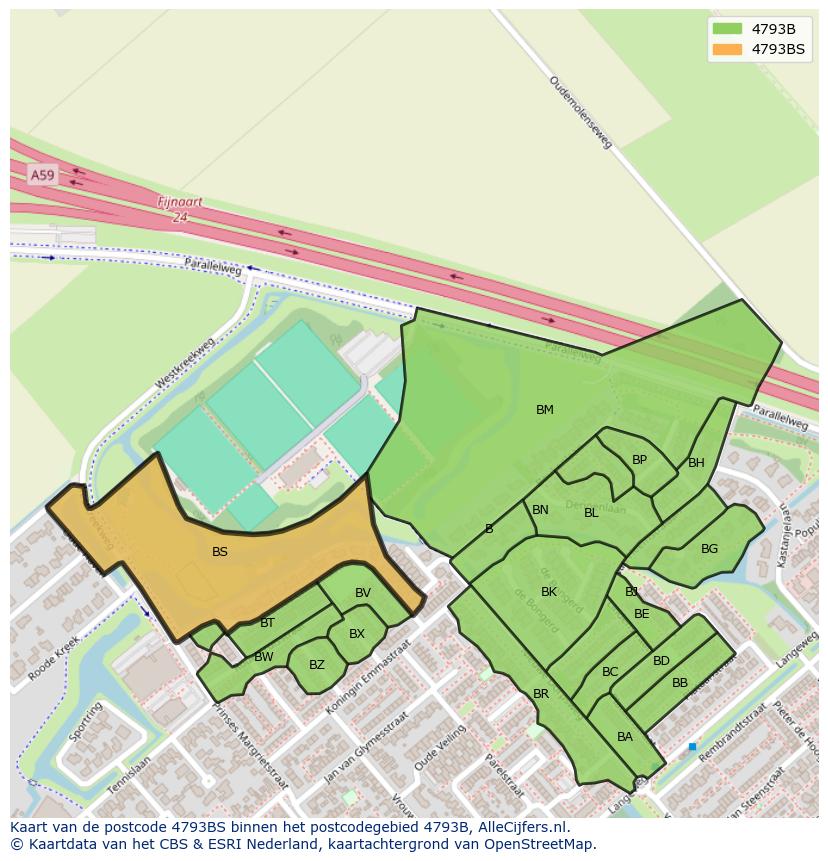 Afbeelding van het postcodegebied 4793 BS op de kaart.