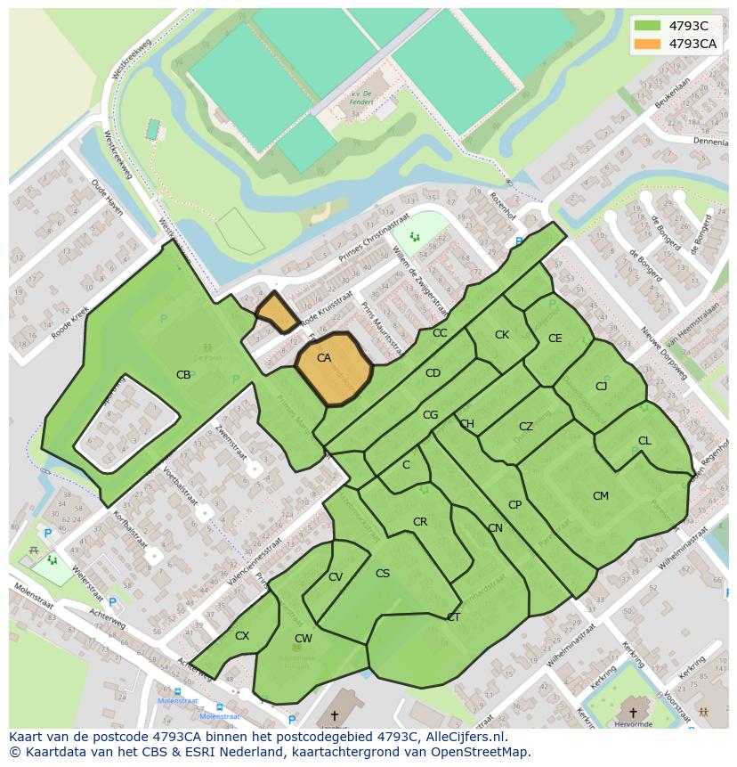 Afbeelding van het postcodegebied 4793 CA op de kaart.