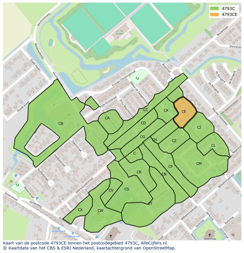 Afbeelding van het postcodegebied 4793 CE op de kaart.