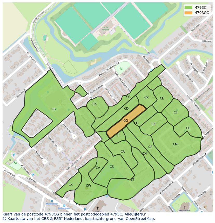 Afbeelding van het postcodegebied 4793 CG op de kaart.