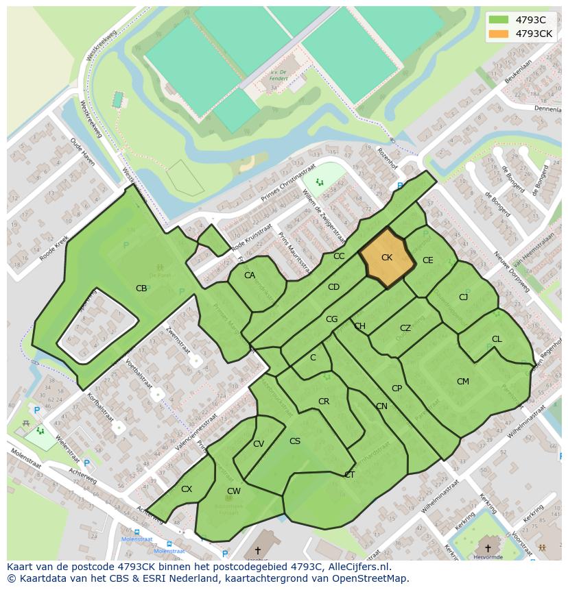 Afbeelding van het postcodegebied 4793 CK op de kaart.