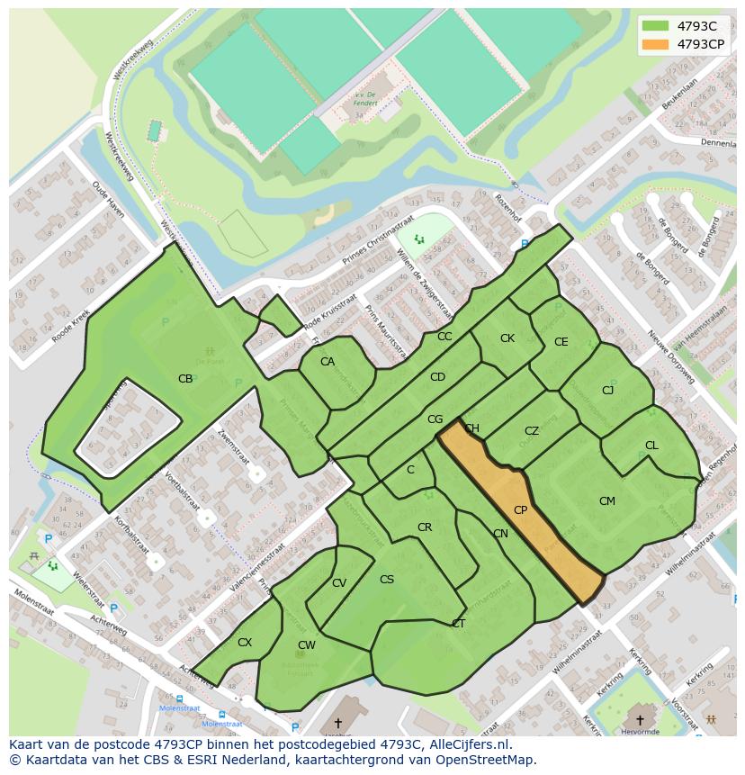 Afbeelding van het postcodegebied 4793 CP op de kaart.