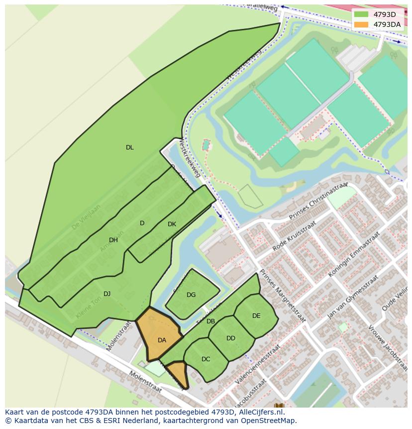 Afbeelding van het postcodegebied 4793 DA op de kaart.