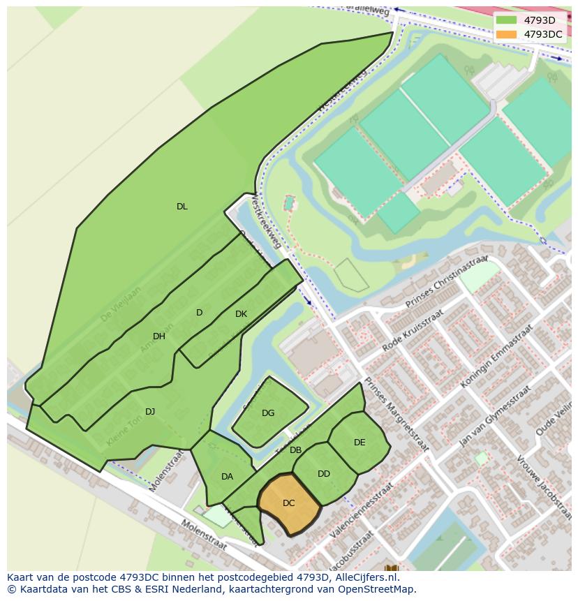 Afbeelding van het postcodegebied 4793 DC op de kaart.