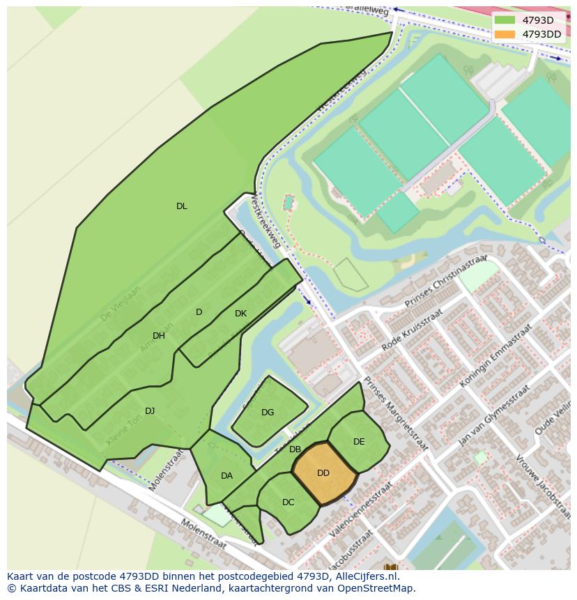 Afbeelding van het postcodegebied 4793 DD op de kaart.