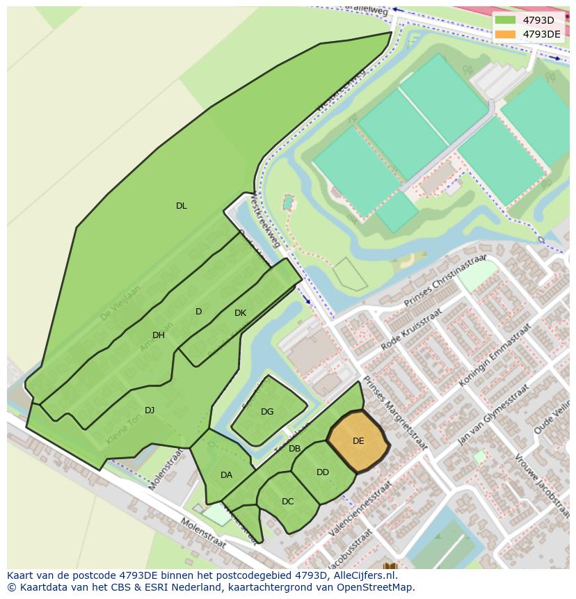 Afbeelding van het postcodegebied 4793 DE op de kaart.