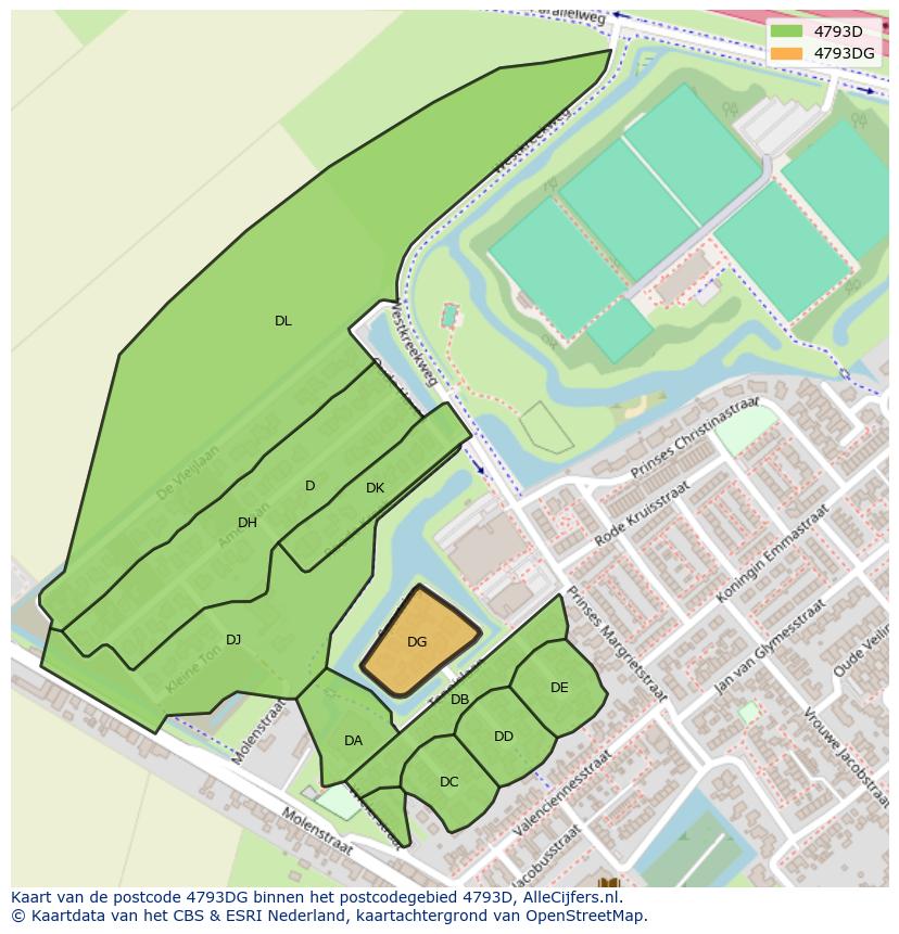Afbeelding van het postcodegebied 4793 DG op de kaart.