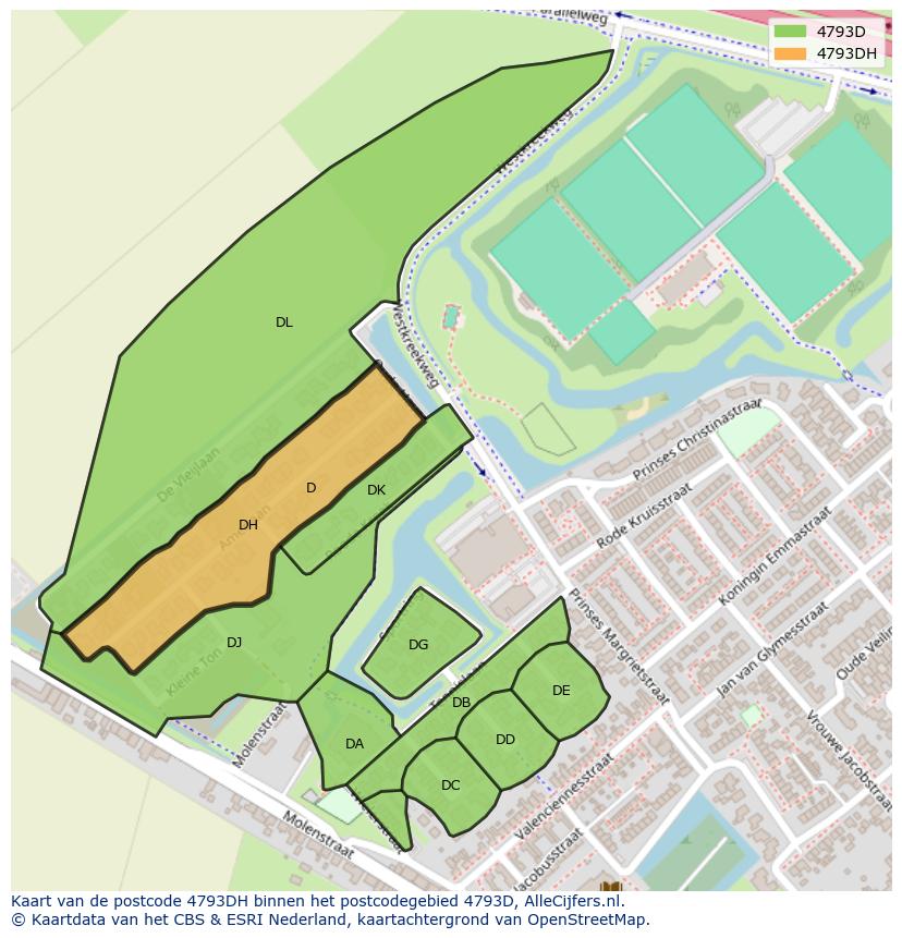Afbeelding van het postcodegebied 4793 DH op de kaart.