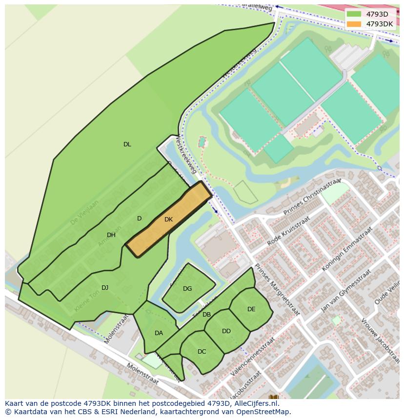 Afbeelding van het postcodegebied 4793 DK op de kaart.