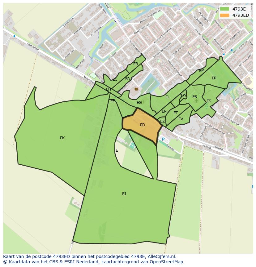 Afbeelding van het postcodegebied 4793 ED op de kaart.