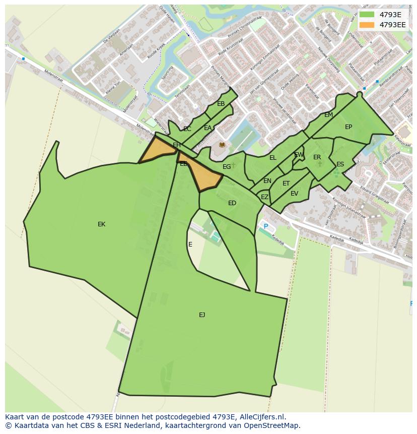 Afbeelding van het postcodegebied 4793 EE op de kaart.
