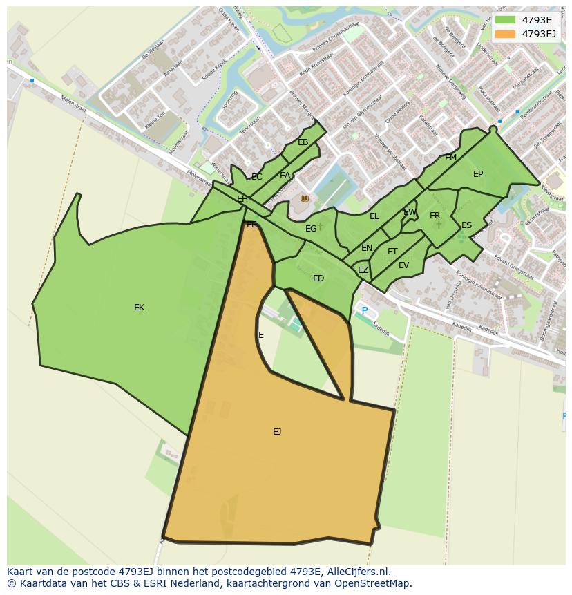 Afbeelding van het postcodegebied 4793 EJ op de kaart.