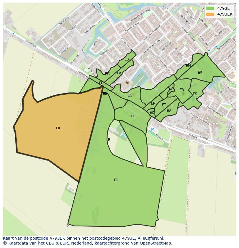 Afbeelding van het postcodegebied 4793 EK op de kaart.
