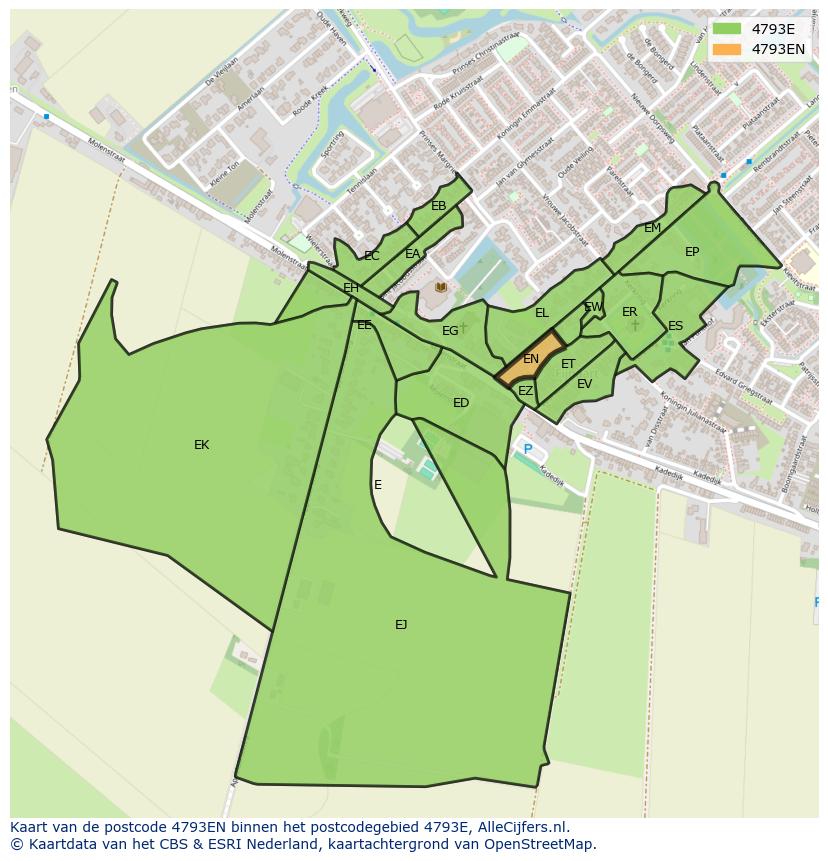 Afbeelding van het postcodegebied 4793 EN op de kaart.
