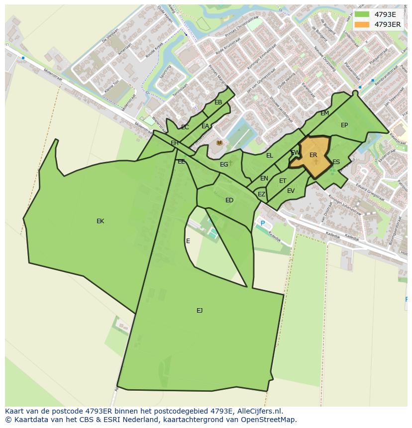 Afbeelding van het postcodegebied 4793 ER op de kaart.