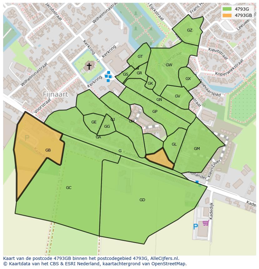 Afbeelding van het postcodegebied 4793 GB op de kaart.