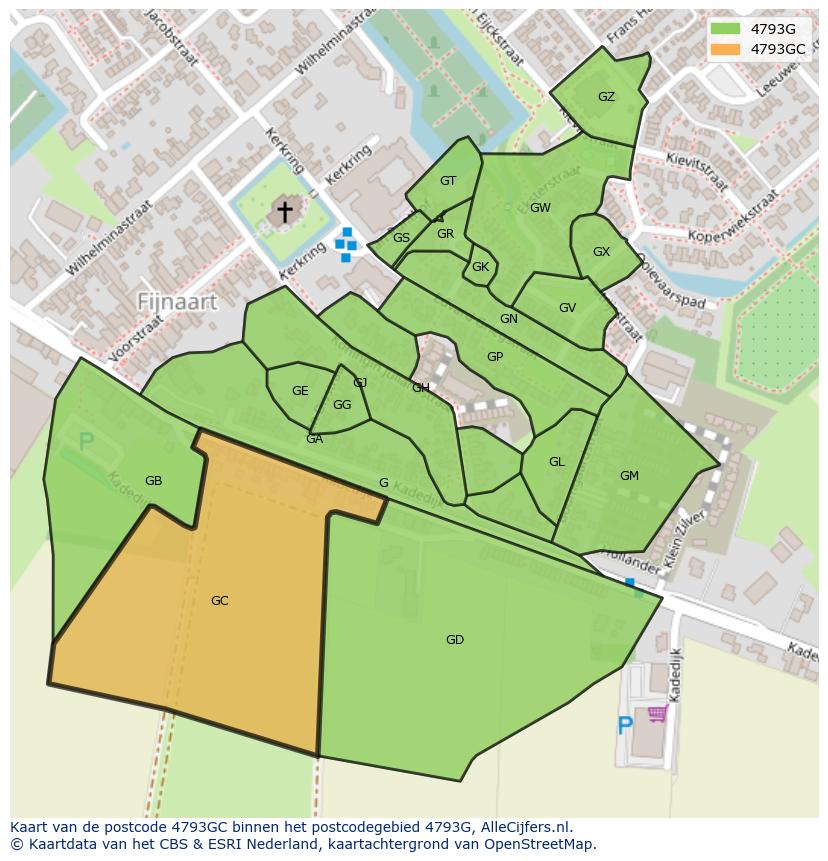Afbeelding van het postcodegebied 4793 GC op de kaart.