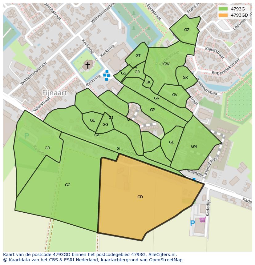 Afbeelding van het postcodegebied 4793 GD op de kaart.