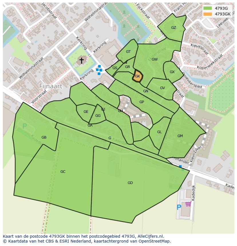 Afbeelding van het postcodegebied 4793 GK op de kaart.