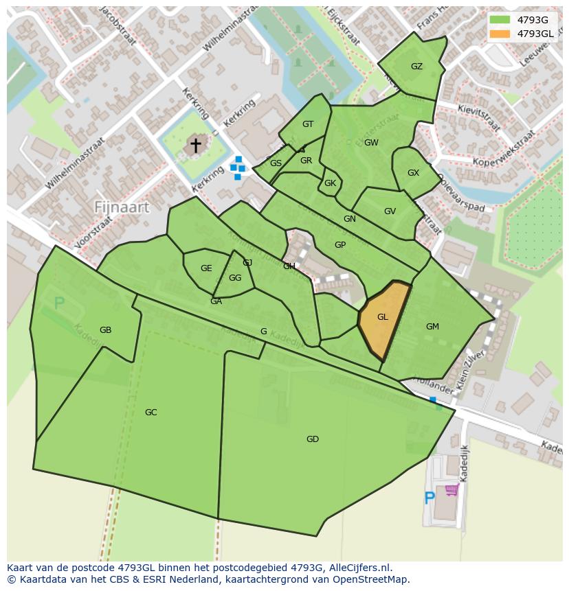 Afbeelding van het postcodegebied 4793 GL op de kaart.