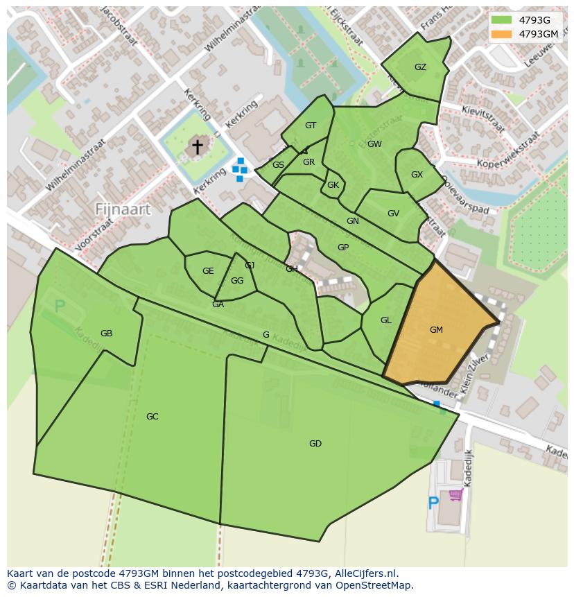 Afbeelding van het postcodegebied 4793 GM op de kaart.