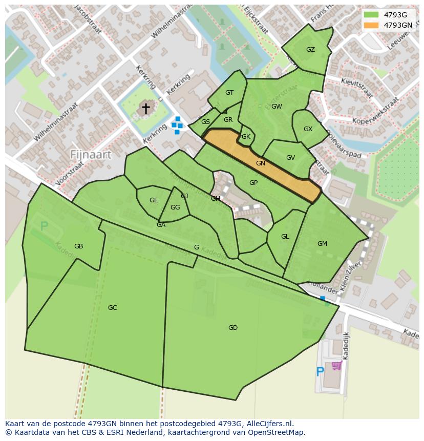 Afbeelding van het postcodegebied 4793 GN op de kaart.