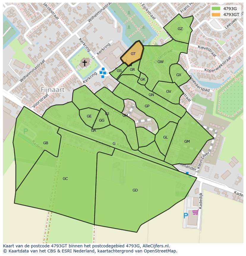 Afbeelding van het postcodegebied 4793 GT op de kaart.