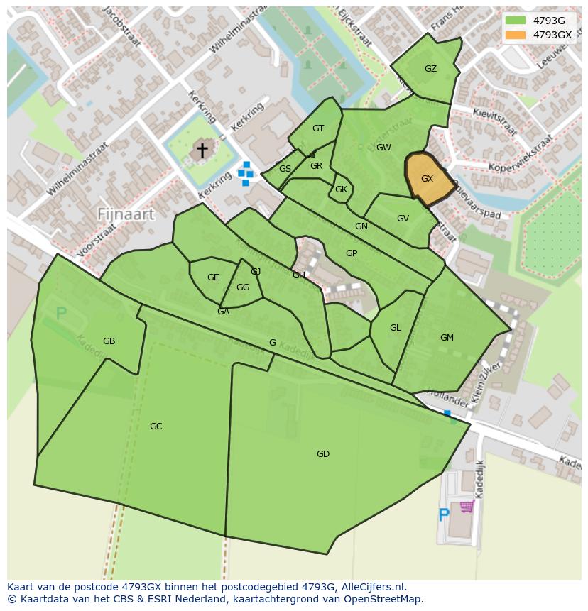 Afbeelding van het postcodegebied 4793 GX op de kaart.