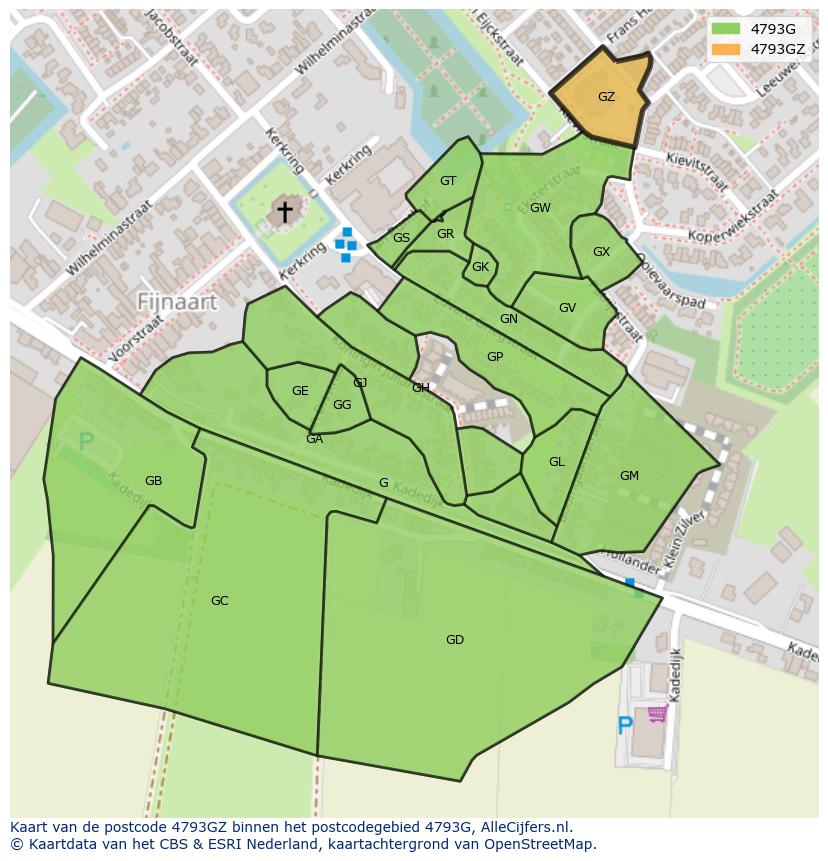Afbeelding van het postcodegebied 4793 GZ op de kaart.