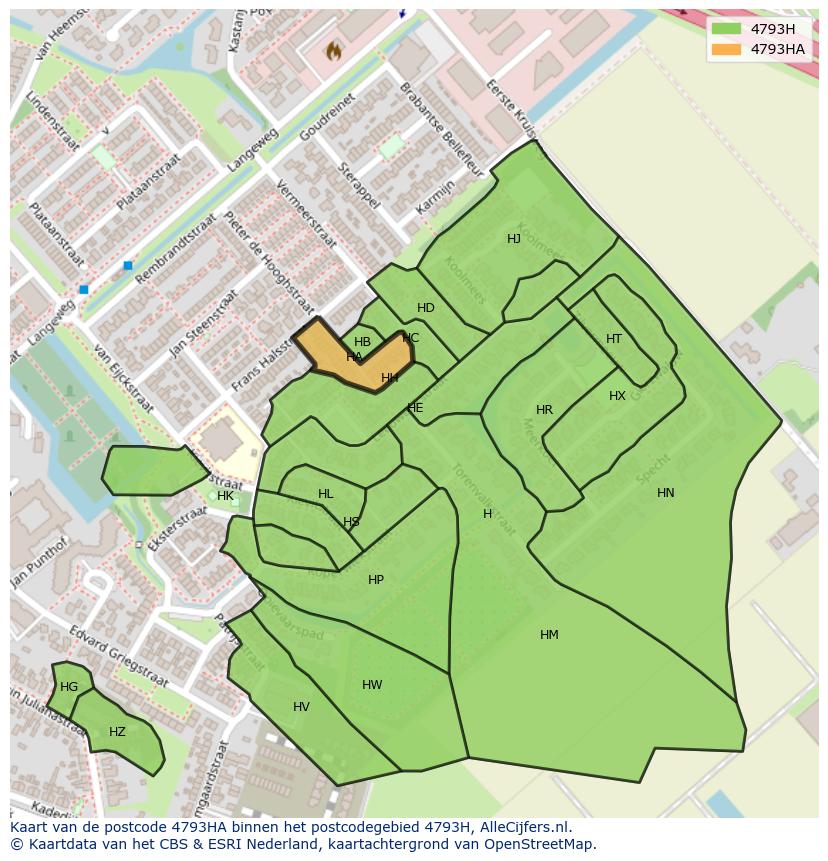 Afbeelding van het postcodegebied 4793 HA op de kaart.