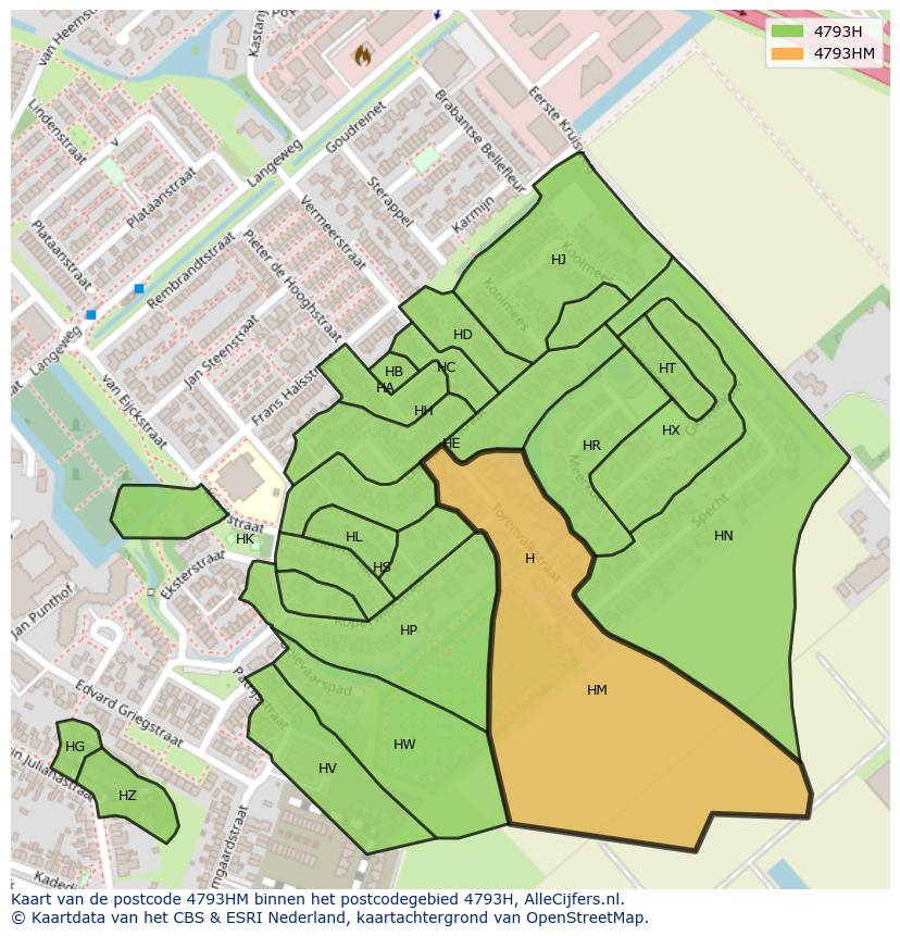 Afbeelding van het postcodegebied 4793 HM op de kaart.