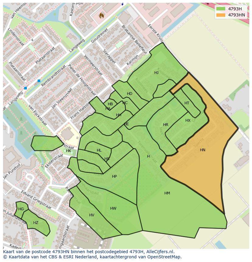 Afbeelding van het postcodegebied 4793 HN op de kaart.