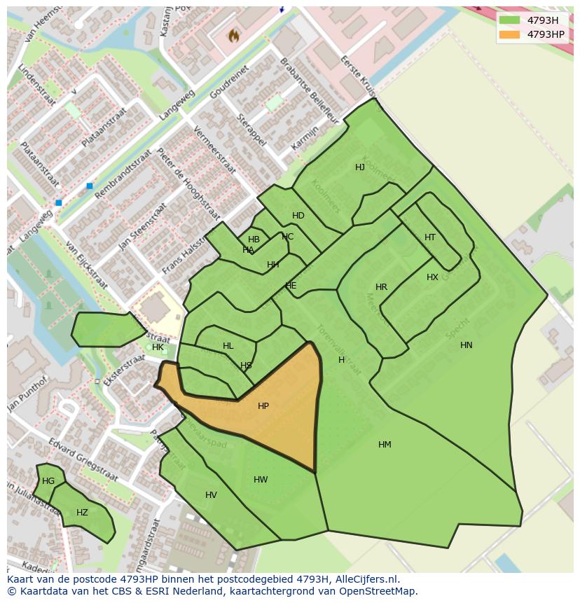 Afbeelding van het postcodegebied 4793 HP op de kaart.