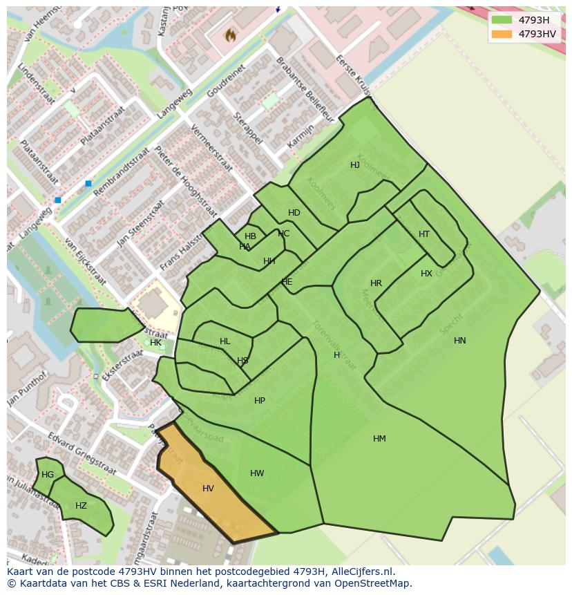 Afbeelding van het postcodegebied 4793 HV op de kaart.