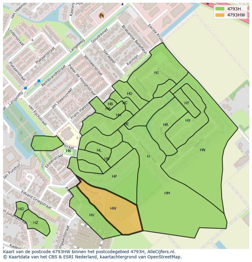 Afbeelding van het postcodegebied 4793 HW op de kaart.