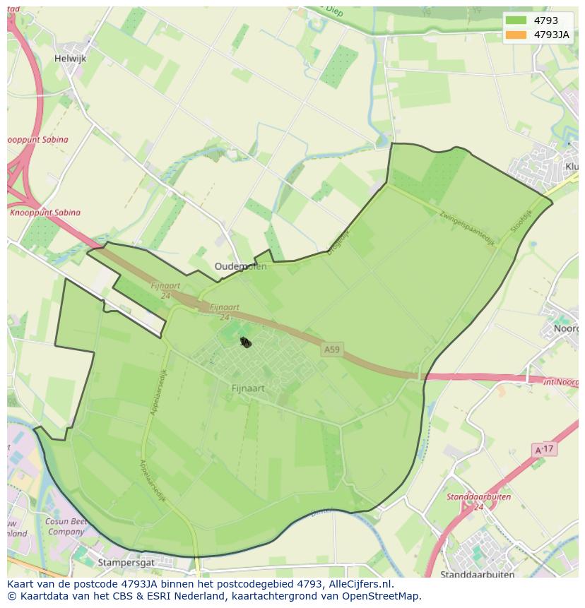 Afbeelding van het postcodegebied 4793 JA op de kaart.
