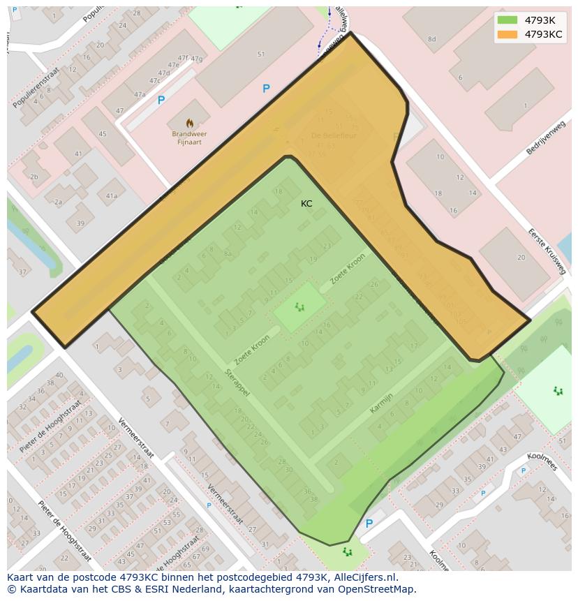 Afbeelding van het postcodegebied 4793 KC op de kaart.