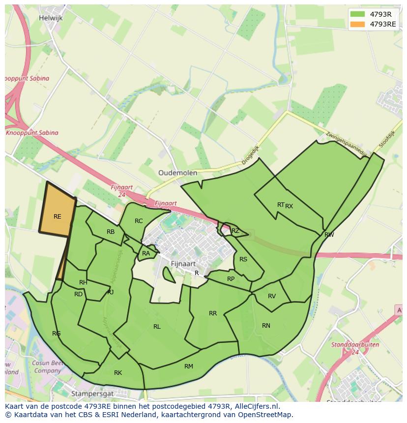 Afbeelding van het postcodegebied 4793 RE op de kaart.