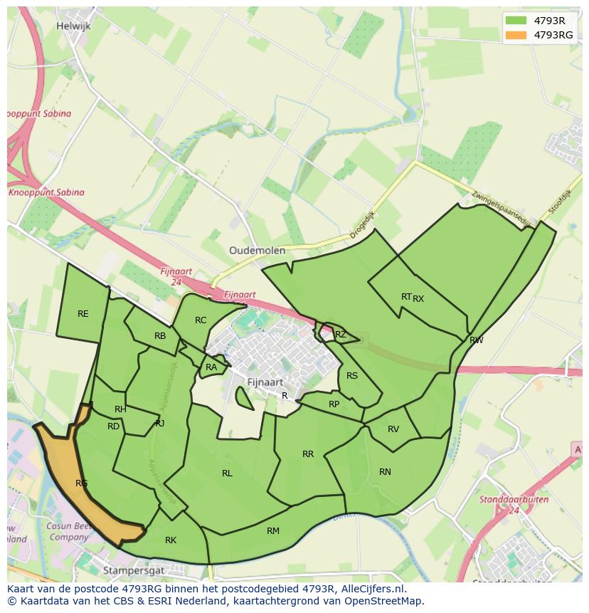 Afbeelding van het postcodegebied 4793 RG op de kaart.