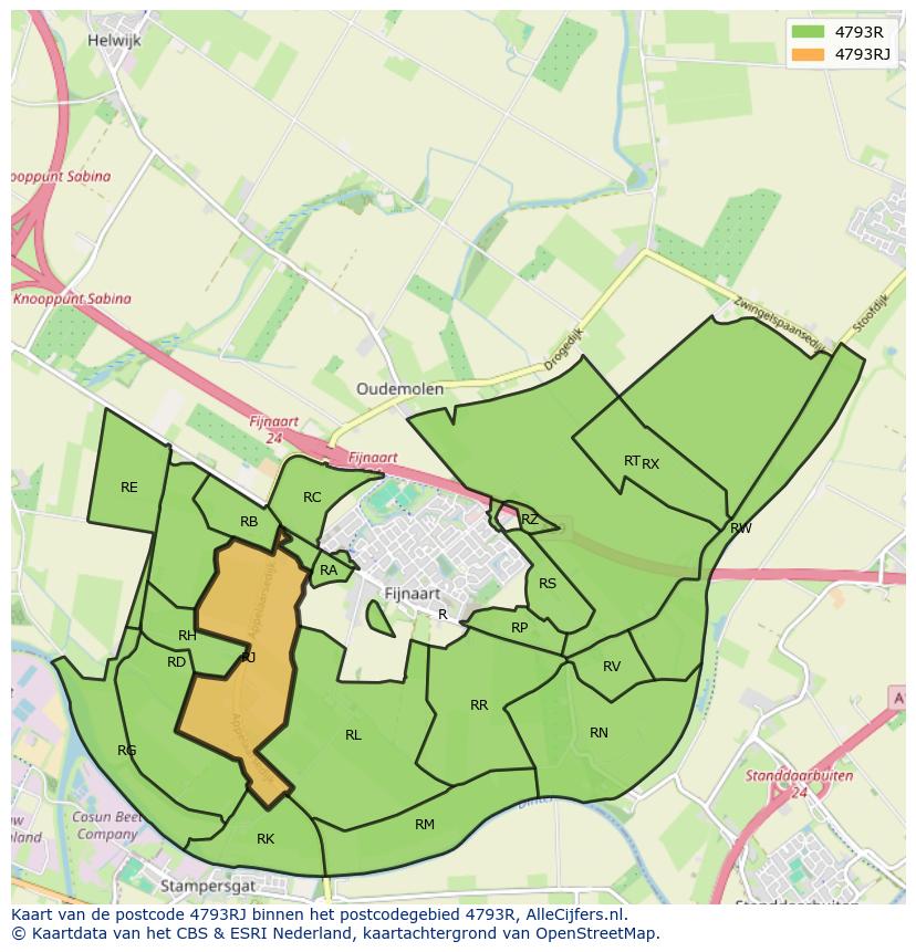 Afbeelding van het postcodegebied 4793 RJ op de kaart.