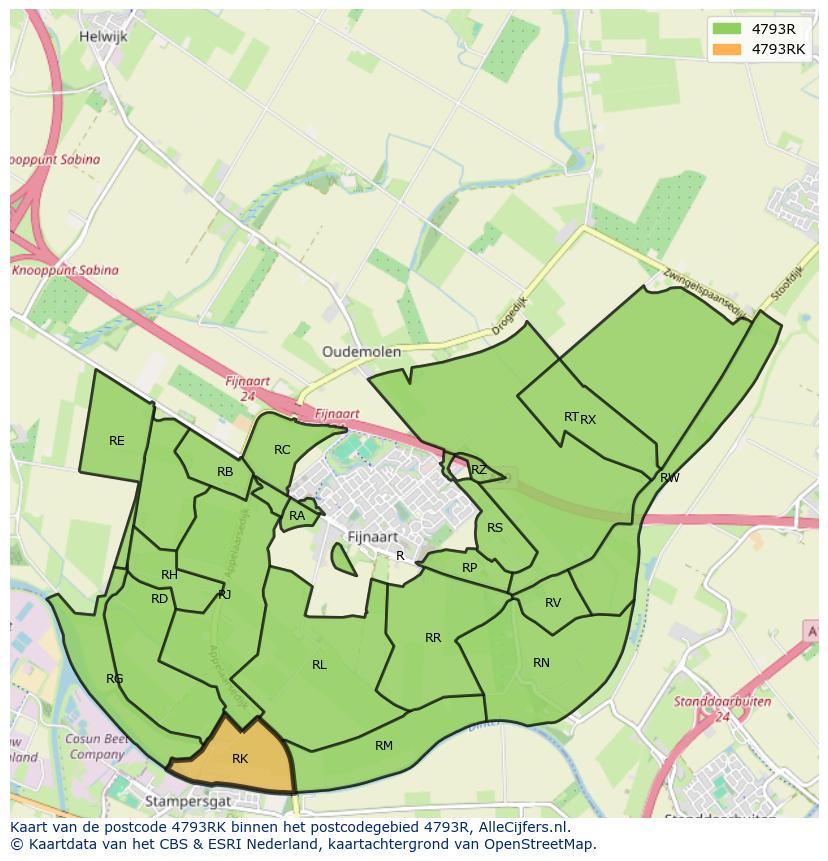 Afbeelding van het postcodegebied 4793 RK op de kaart.