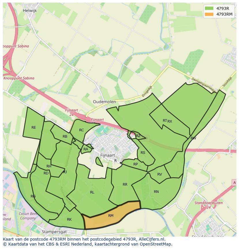 Afbeelding van het postcodegebied 4793 RM op de kaart.