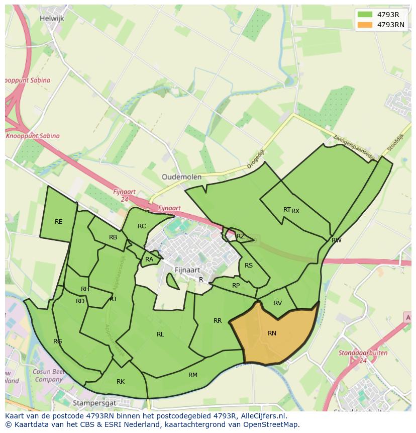 Afbeelding van het postcodegebied 4793 RN op de kaart.