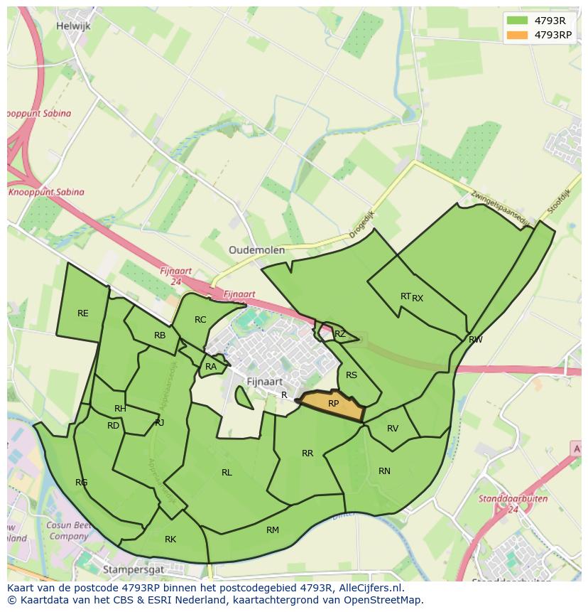 Afbeelding van het postcodegebied 4793 RP op de kaart.