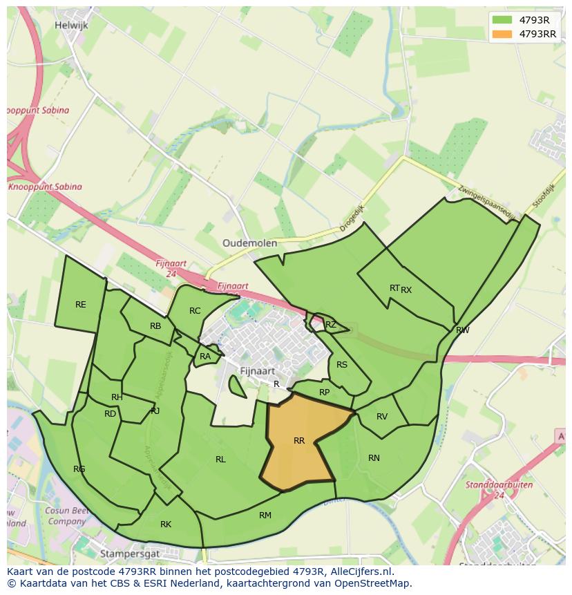 Afbeelding van het postcodegebied 4793 RR op de kaart.