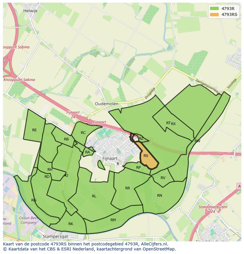 Afbeelding van het postcodegebied 4793 RS op de kaart.