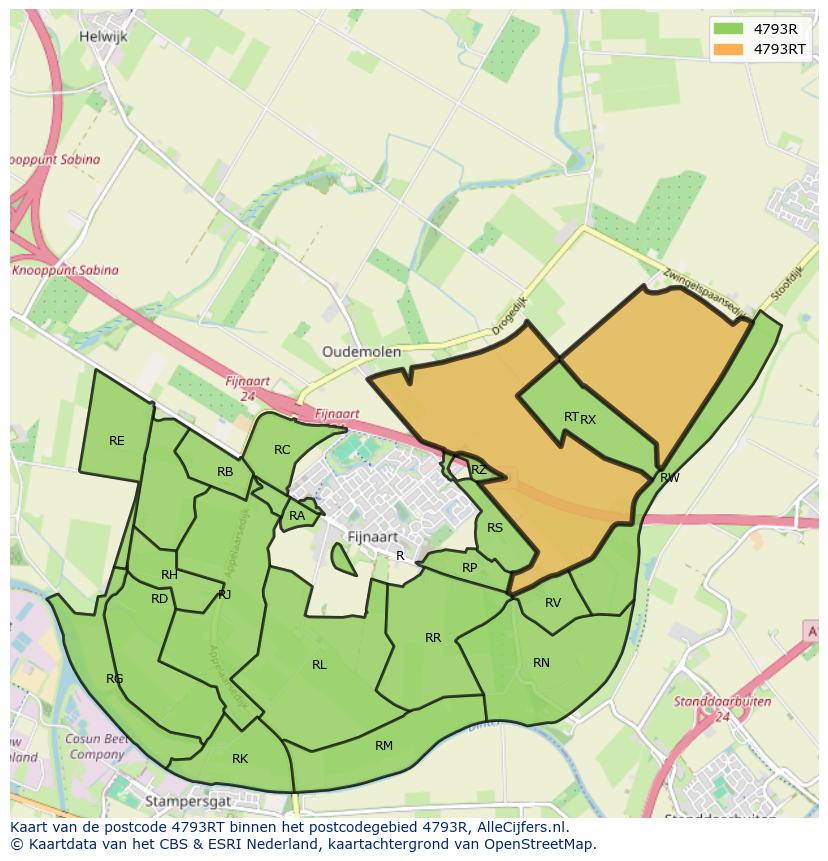 Afbeelding van het postcodegebied 4793 RT op de kaart.