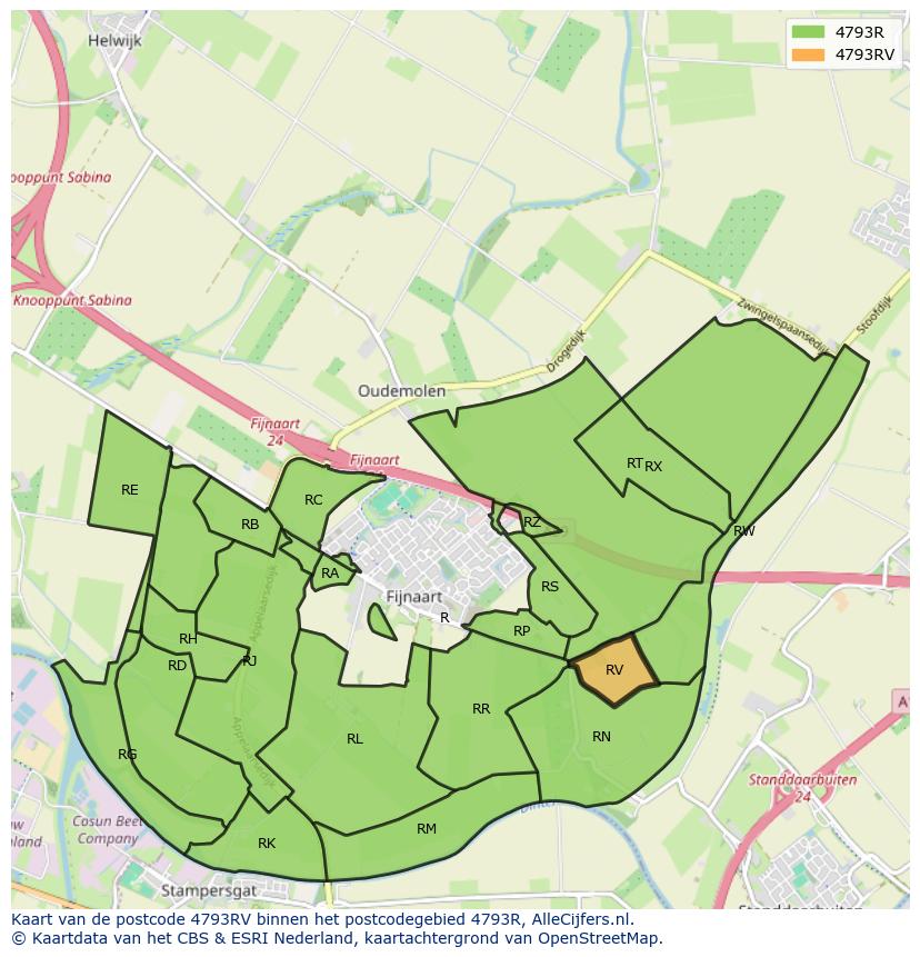 Afbeelding van het postcodegebied 4793 RV op de kaart.