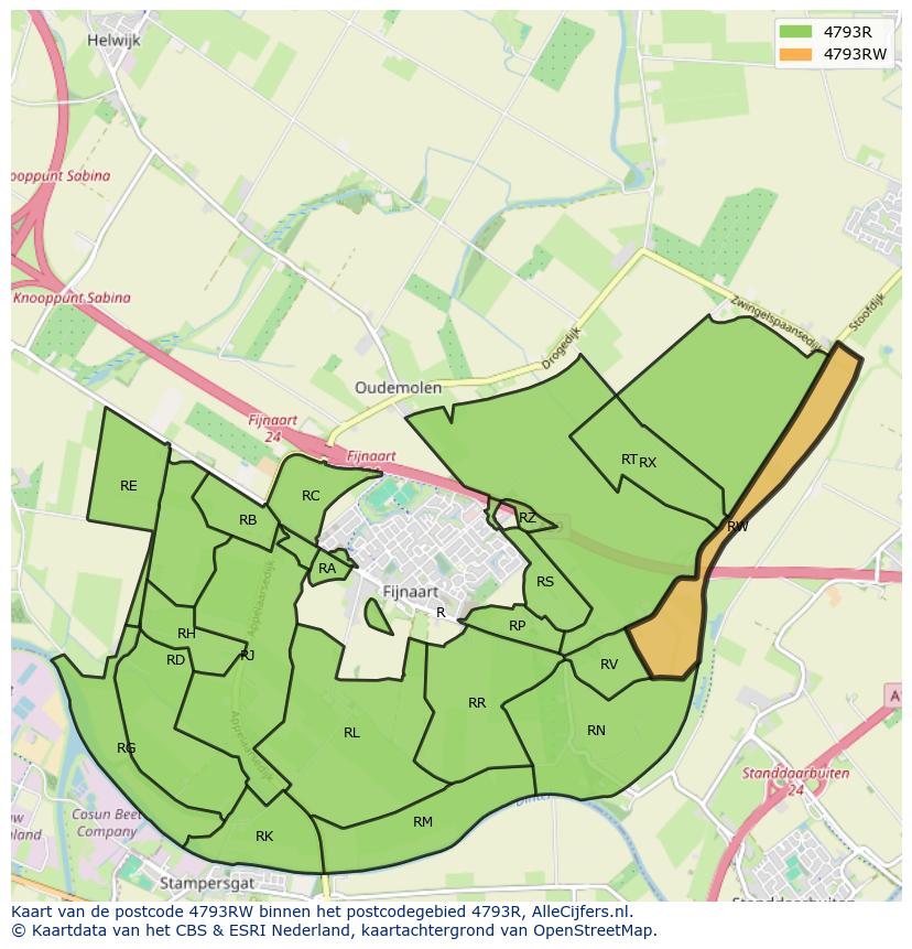 Afbeelding van het postcodegebied 4793 RW op de kaart.