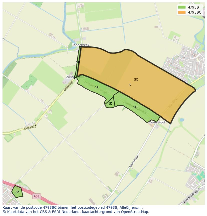 Afbeelding van het postcodegebied 4793 SC op de kaart.